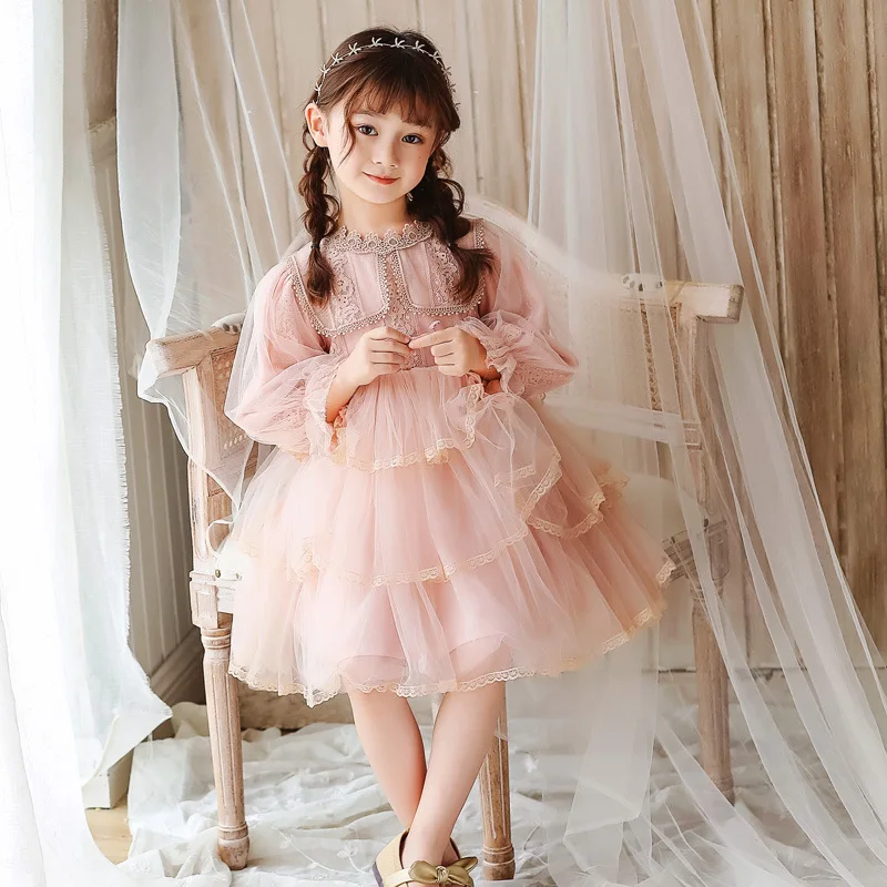 

girls princess dress baby frock lace tulle long sleeve embroidery party birthday school kids dresses children clothes boutiques