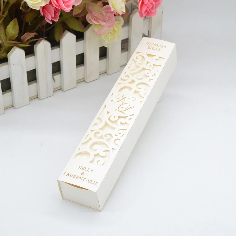 

beige custom name and date laser cut wedding party invitation box