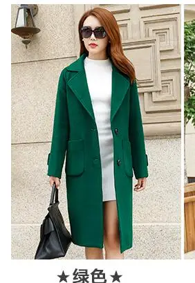 Осень/зима Женская ветровка шерстяная куртка пальто корейское Свободное длинное пальто большой размер теплое женское Шерстяное Пальто 4XL - Цвет: Dark green