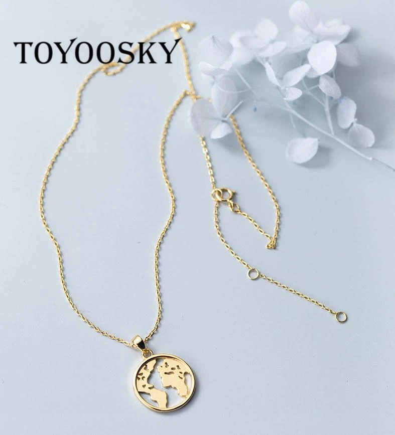 

925 Sterling Silver Hollow World Map Shape Pendant Necklace For Women Punk Jewelry Men Best Friends Earth Day Gift