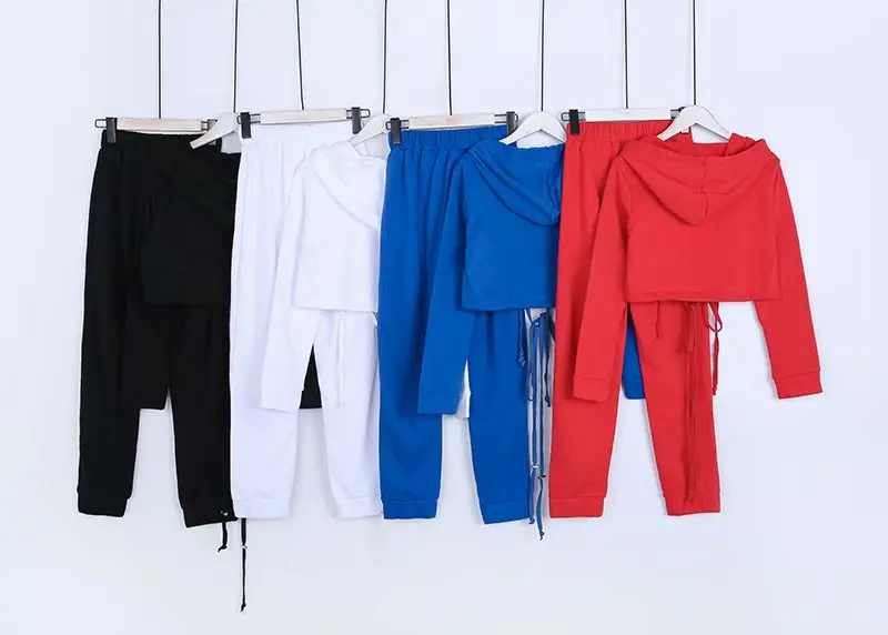 Zip De Rayé Ensemble Capuche À blue black white Up Récolte Et Survêtement Red Femmes 0qYfdAw0