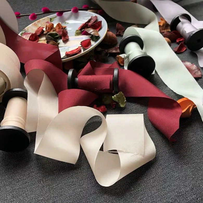 

100% Silk Ribbons handmade hair accessories bouquet gift box packaging wedding pink purple white colors 10 yard for sample