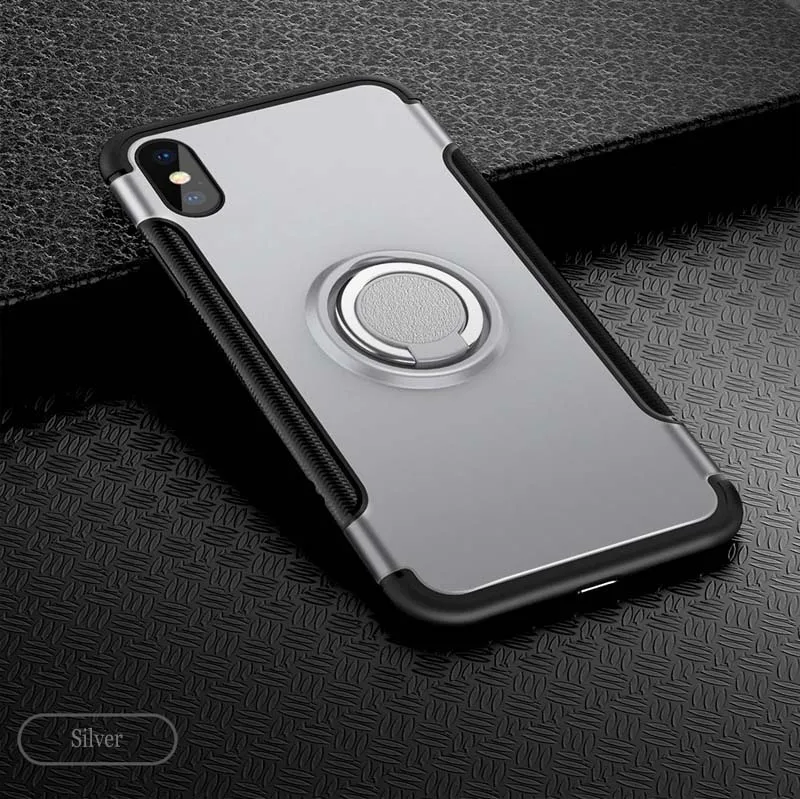 Shockproof Case For iPhone 13 12 11Pro 7 8 Plus X XR XS Max Silicone&PC Back Cover With Magnet Car Holder Metal Phone Ring Stand cool iphone 12 cases