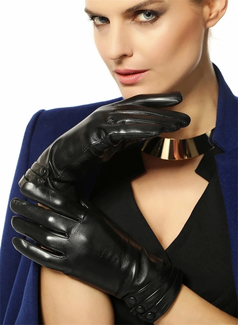 Новые женские перчатки из натуральной кожи, женские перчатки с сенсорным экраном, теплые кашемировые перчатки с подкладкой из овчины, L003NR1-1
