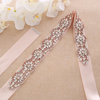 

Rose Gold Rhinestones Bridal Belt Crystal Bridal Sash Handmade Pearls Wedding Belt For Wedding Dresses A190RG