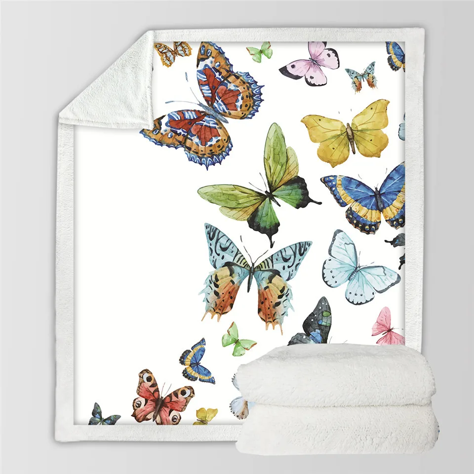 3D одеяло из искусственного меха с летающими бабочками для кровати, плюшевое одеяло с бабочками, детское и взрослое покрывало, постельные принадлежности 150x200