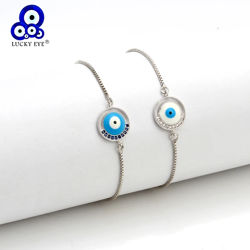 

Lucky Eye Bracelet Turkish Evil Eye Charm Bracelet Adjustable Silver Color Chain Micro Pave Jewelry Gift for Women Female EY6311