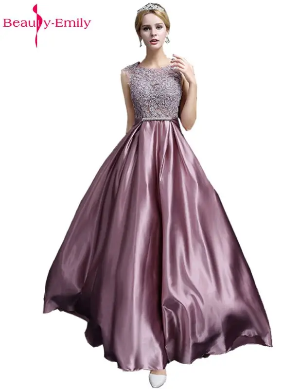 

Beauty Emily Long Lace Dark Pink Evening Dresses 2019 A-line Floor-Length Formal Party Prom Dresses reflective dress