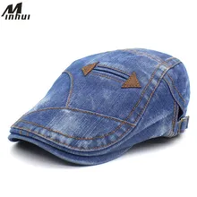 Minhui классический промытый джинсовый берет для модные мужские джинсы шапки женские повседневные плоские шапки унисекс