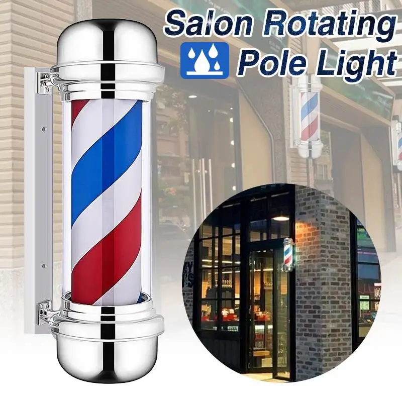  55cm Barber Shop Pole Rotating Lighting Red White Blue Stripe Rotating Light Stripes Sign Hair Wall - 33025800461