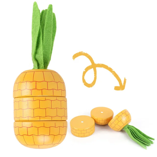 [Toy Woo] Wooden Cutting Kitchen Toy Pretend Play Fruit Vegetable Baby Educational Food Toys Children's Kitchen Play Gifts Pineapple