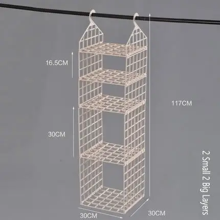 Креативный органайзер для шкафа, подвесная полка, складная подвесная полка для хранения вещей, пластиковая сетка, подвесные полки для шкафа - Цвет: 2 Small 2 Big Layers