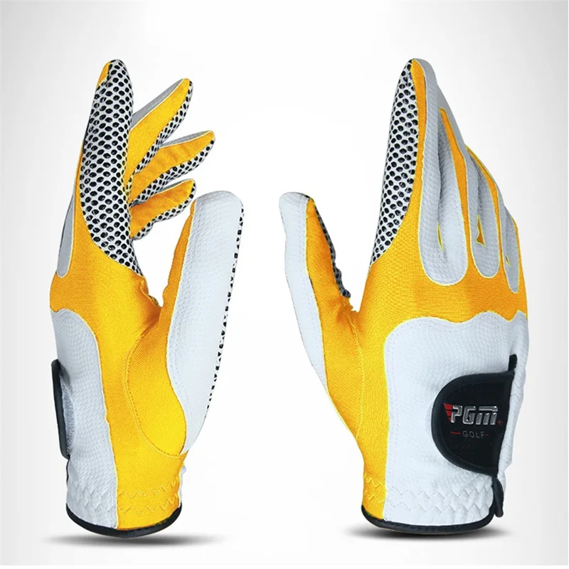PGM 1 шт. Мужская перчатка для гольфа для левой руки противоскользящие гранулы рукавицы мягкие дышащие тренировочные мягкие волокна перчатки для гольфа из ткани - Цвет: white yellow