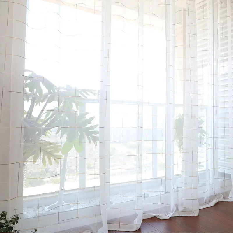 Белая клетчатая цветная решетка Тюль занавеска для гостиной Современные Простые универсальные прозрачные кухонные отвесные занавески M053#40