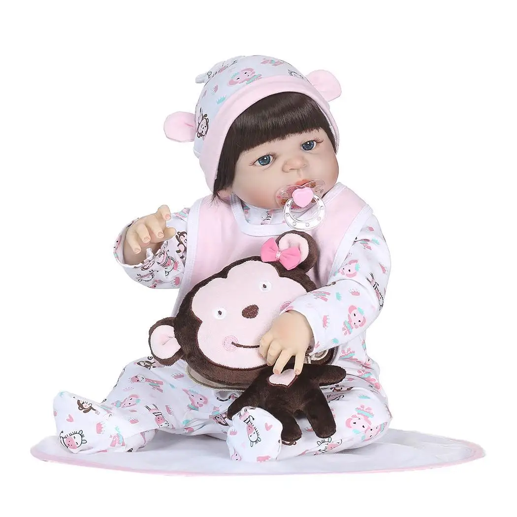 

NPK 55CM Reborn Doll Handmade Full Silicone Bebes Reborn girl Doll Boneca cute monkey clothes plush fake baby dolls