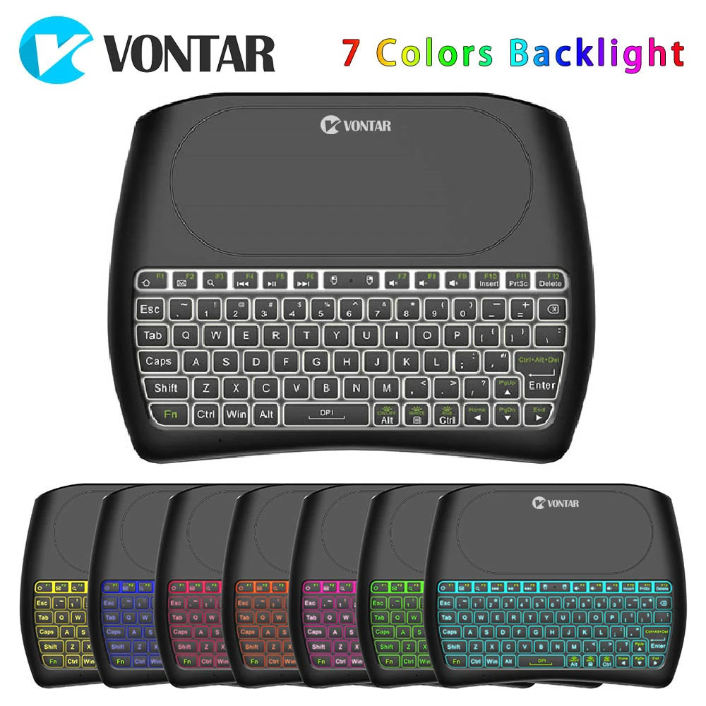 Comprar Retroiluminación vutar D8 Pro Plus i8 inglés ruso 2,4 GHz inalámbrico Mini teclado Air Mouse Touchpad controlador para Android TV BOX