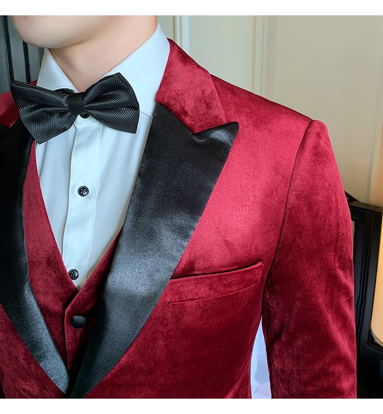 Черные темно-красные вельветовые костюмы для Мужская шаль воротник смокинг для жениха бордовый мужские свадебные костюмы Slim Fit костюм для