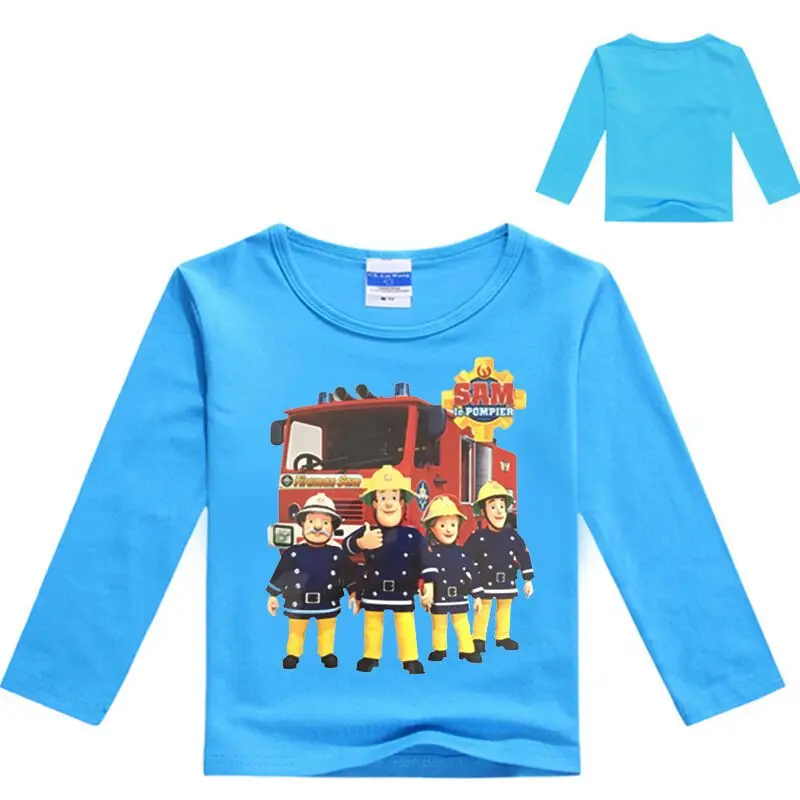 От 2 до 12 лет г., осенняя футболка с изображением пожарного Сэма Одежда для мальчиков Одежда для девочек-подростков Топы с длинными рукавами для маленьких мальчиков, HJ67H - Цвет: color at picture