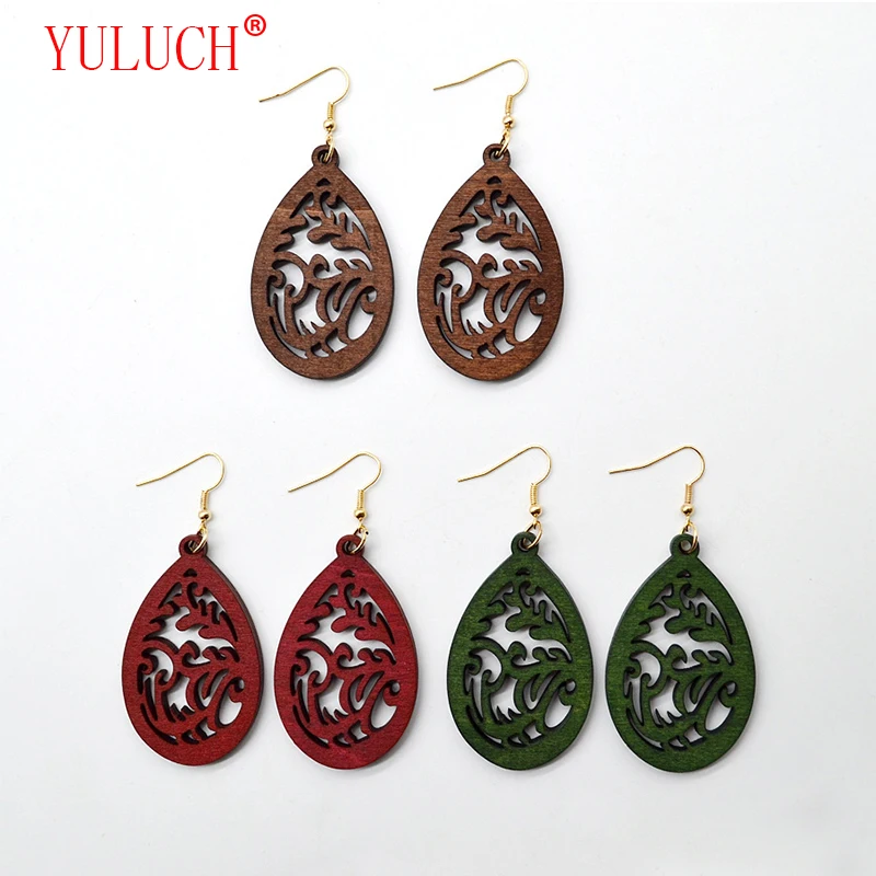 

YULUCH 2018 Personality Fashion Woman Drops Hollow Abstract Pattern Wooden Pendant Jewelry Accessories Earrings Gift