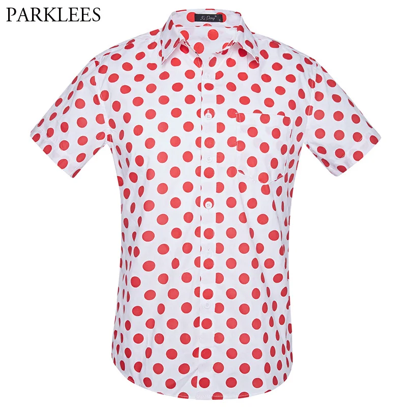 Red Polka Dot Hawaiian Shirt Men 2018 Summer New Plus Size Short Sleeve