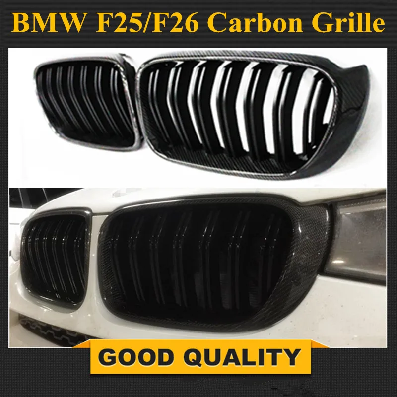 

Car Styling Carbon fiber material black Front Kidney Dual Slat Mesh Grill Grille For BMW F25 X3 F26 X4 2014 + X Series
