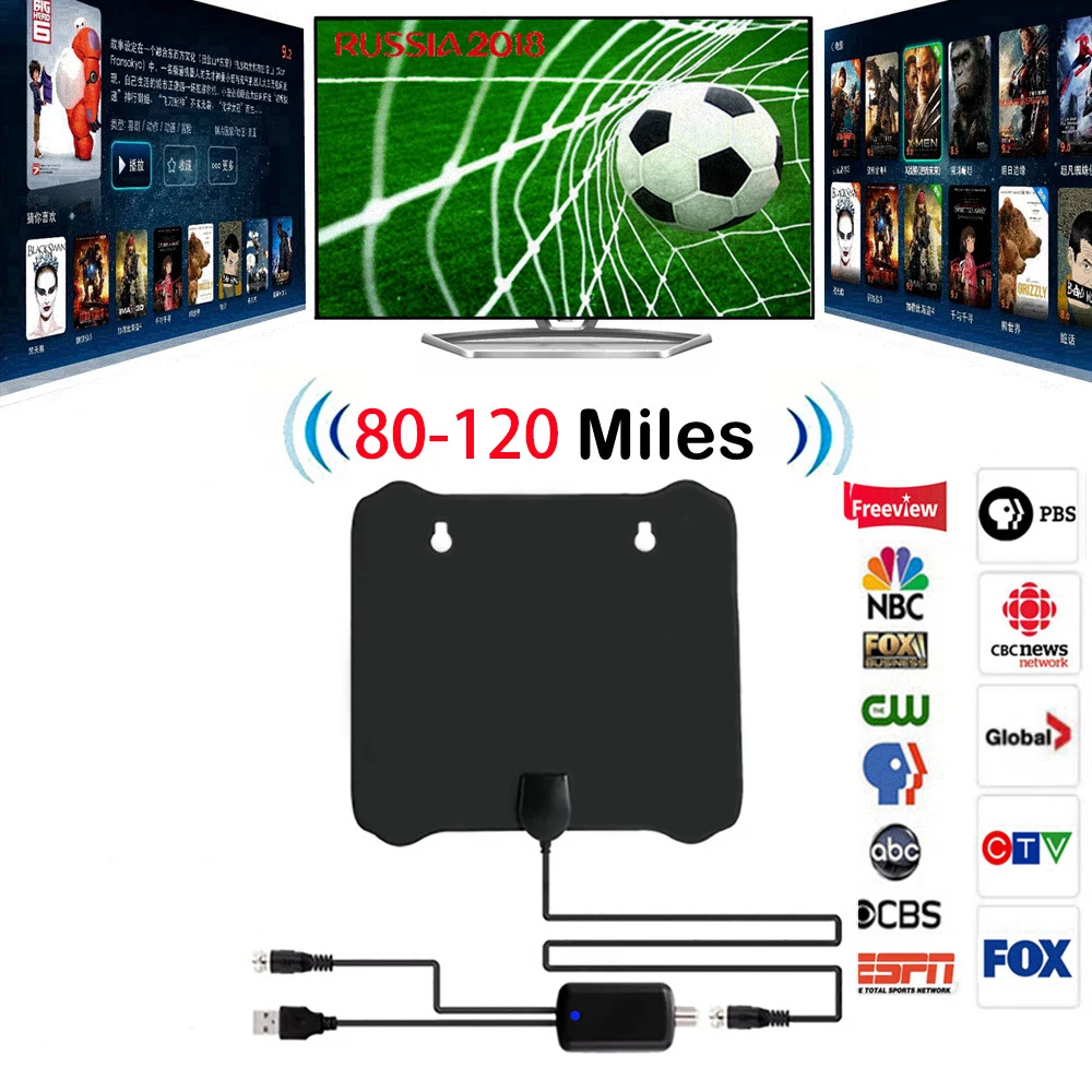 Indoor телевизионные антенны цифровой HD ТВ усиленные 4k 1080P УКВ UHF 120 миль с сигнала