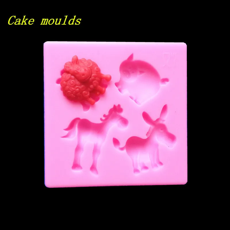 Wholesale Silicone Mold K304 Mini Sheep Pig Horse Donkey Shape Baking