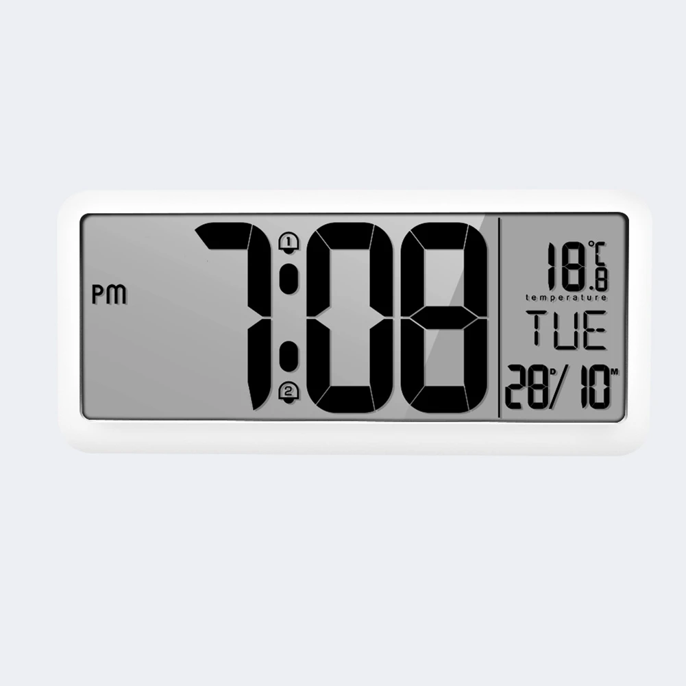 Цифровые настенные часы с питанием от батареи с 2 настройками будильника, регулируемым объемом, большим ЖК-дисплеем, датой, будней и Тэ