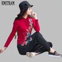 Футболка Vrouwen женская футболка с вышивкой Хлопковые женские рубашки Poleras Manga Larga Mujer Черная женская одежда больших размеров YJZ125