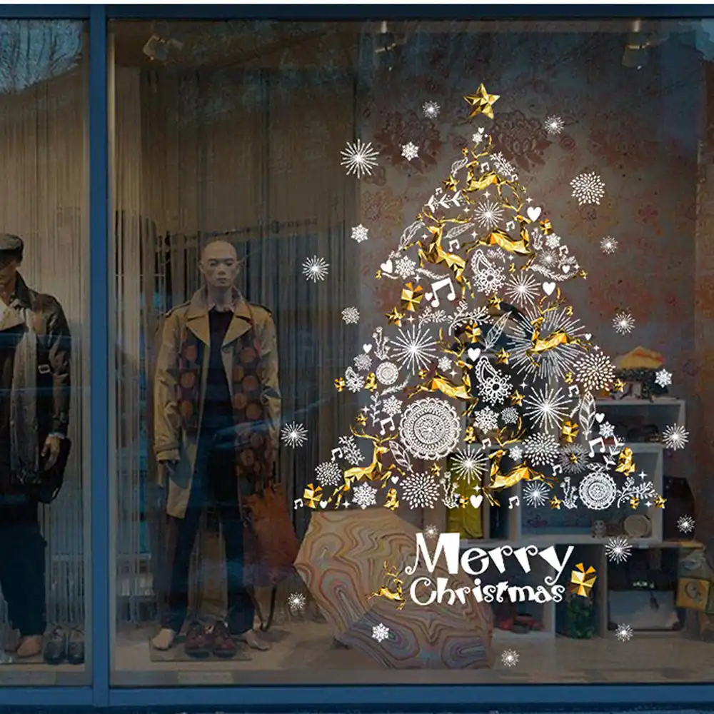 2019 год Рождественские украшения для витрин съемные наклейки на стену Рождественская елка олень Счастливого Рождества наклейки на стену