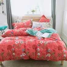Cute flower bedding sets adult teen girl,full queen king red green floral cotton home textile flat sheet pillow case quilt cover