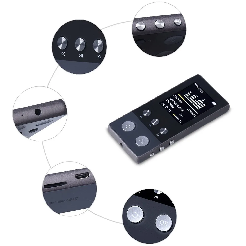 Новый металлический Bluetooth MP3 плеер 8 Гб 1 дюймов экран воспроизведение 50 часов с FM