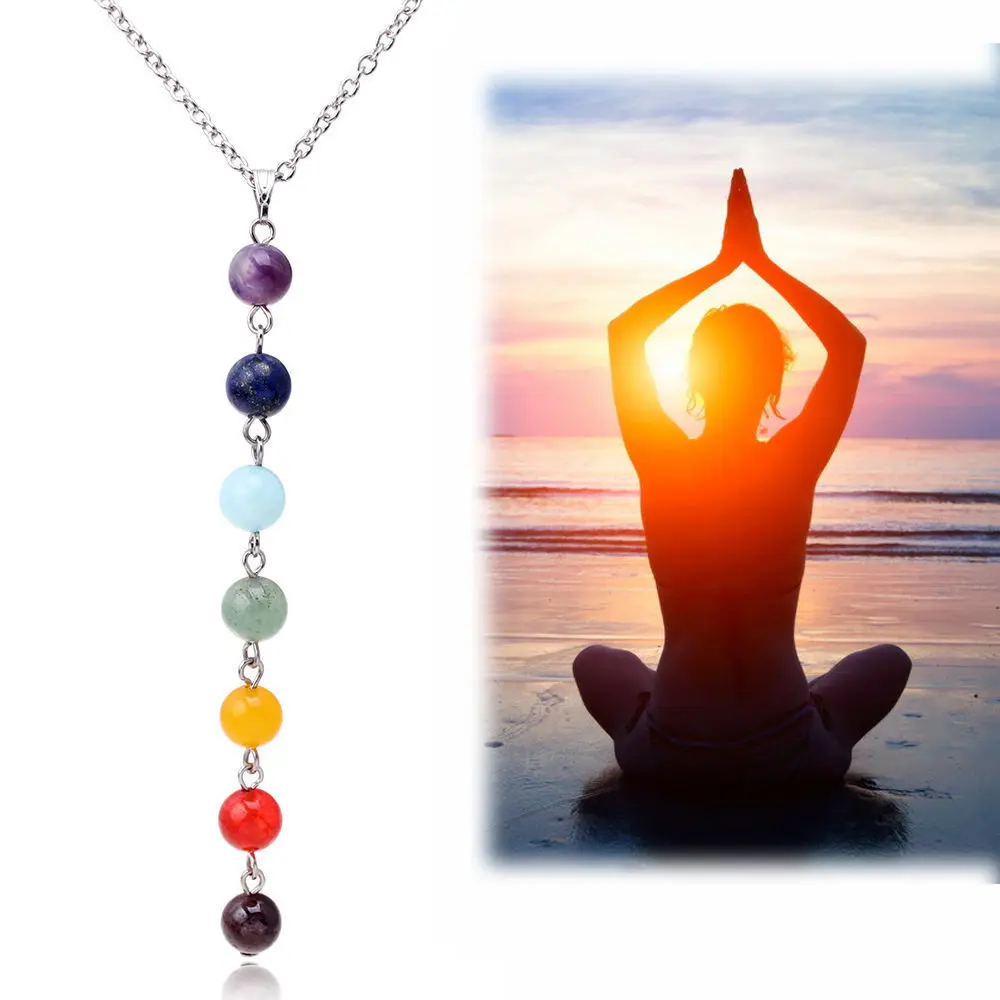 

7 Chakra Beads Pendant Necklace Yoga Healing Balancing Pendant Necklaces Women Fashion Jewelry
