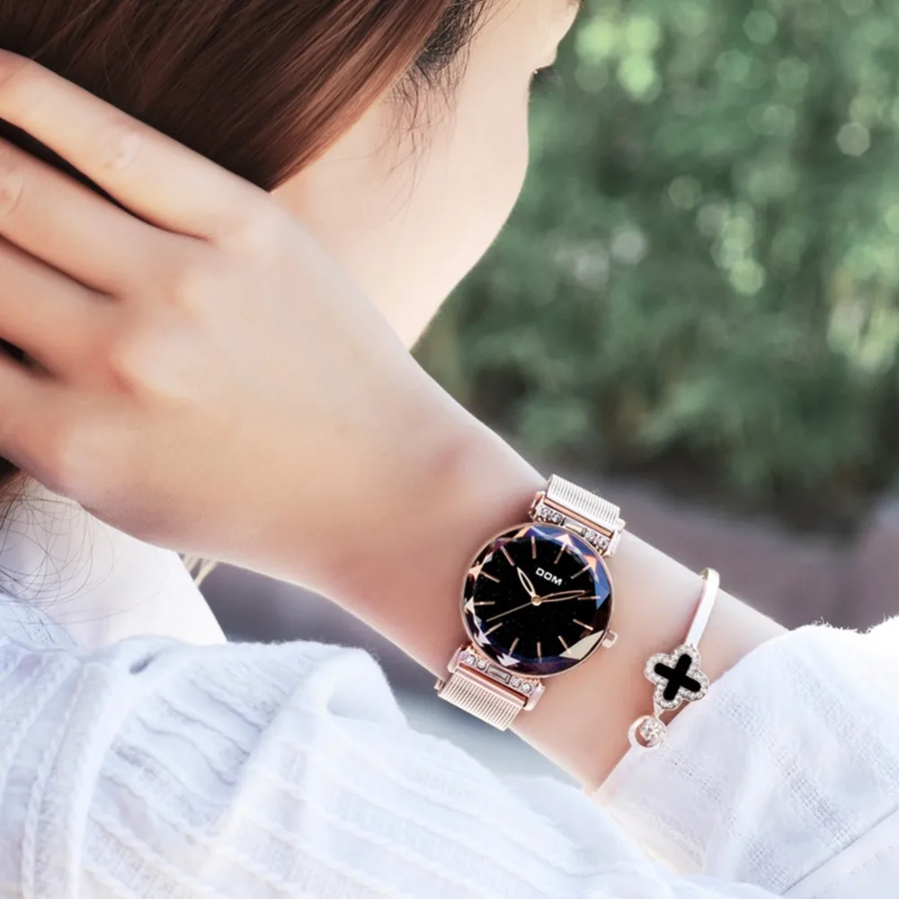 DOM Starry Sky Designer Women's Watches Magnetic Stainless Steel Mesh Strap Ladies Wrist Watches New Relogio Feminin G-1245GK-1M