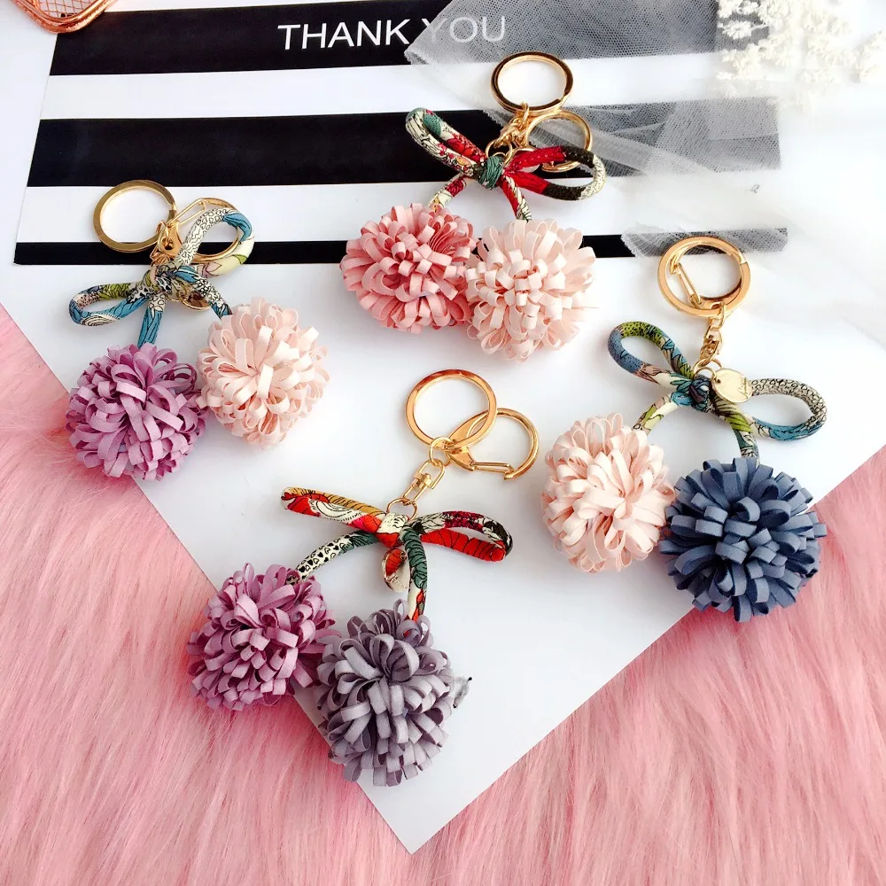 

Korea Handmade Fabric Hydrangea Print Bow knot Key chain Bag Car Pendents for Adult Women Girls Fashion Jewelry-SWKKC035E