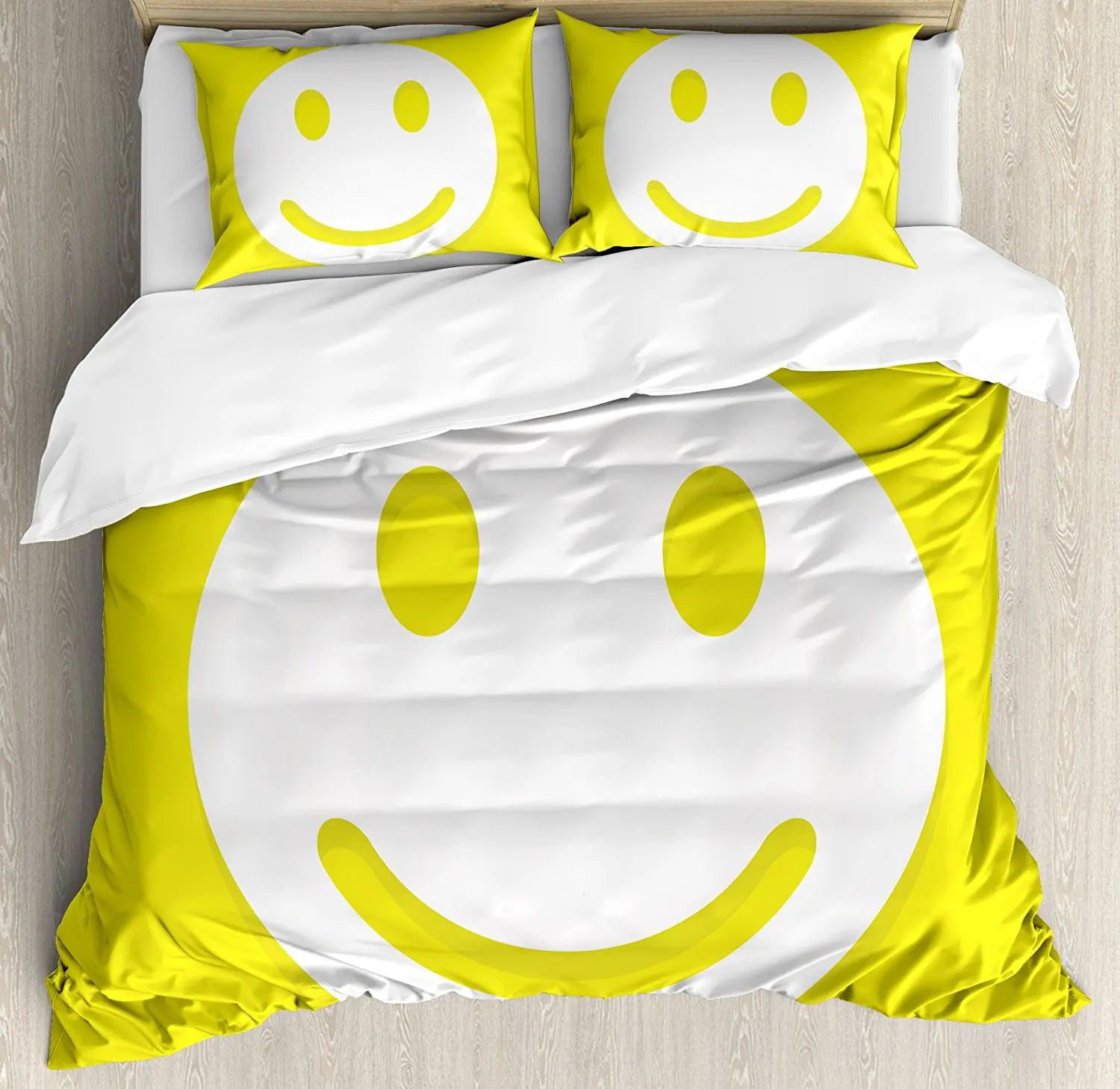 Yellow Smile Printing Bedding Set Duvet Quilt Cover+Sheet+Pillow Case Four-Piece