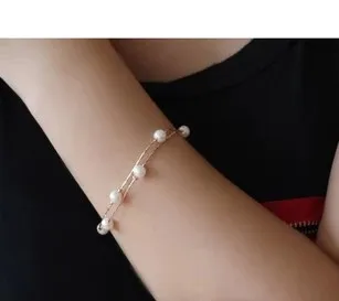 Min order $10 free shipping 18k gold-plated double temperament beautiful pearl bracelet | Украшения и аксессуары