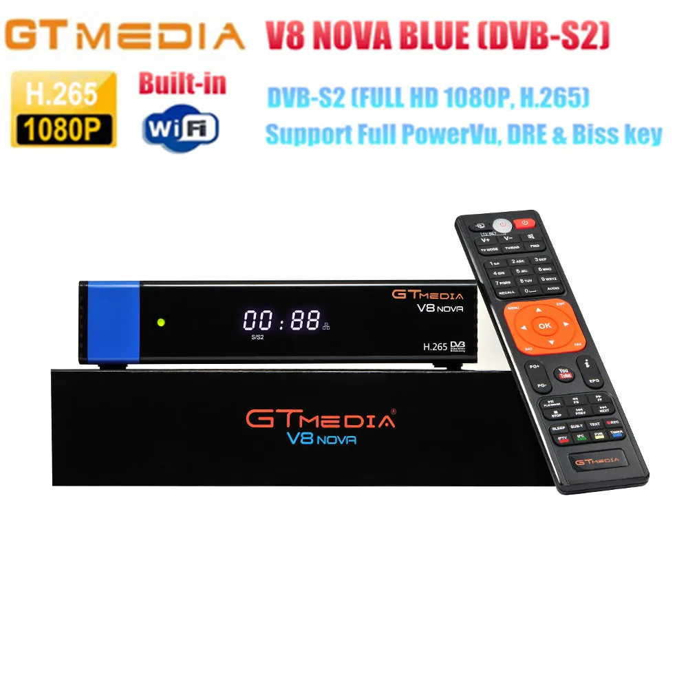 

[Genuine] GTMEDIA V8 Nova Blue DVB-S2 HD Satellite Receiver Built-in WiFi Support H.265, Newcamd PowerVu, BIsskey Set top box