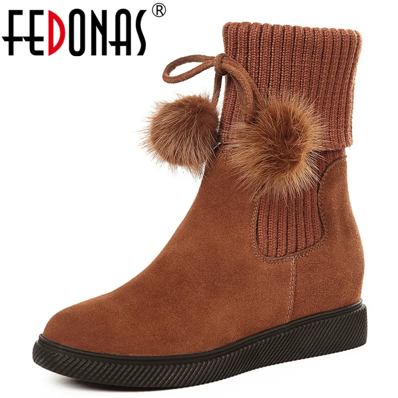 

FEDONAS Fashion Cute Women Ankle Boots Round Toe Wedges High Heels Autumn Winter Martin Shoes Woman Ladies Warm Basic Boots