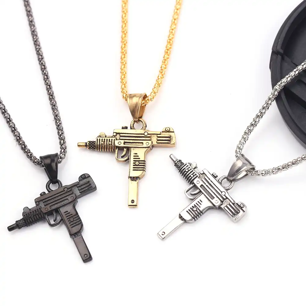 3 Color Accessories Fashion Hot Pistol Gun Uzi Necklaces Men - gold uzi roblox