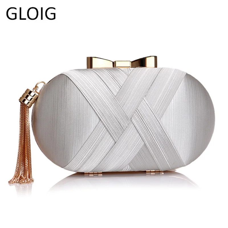 

GLOIG Golden Luxurious Tassel Women Evening Bags Chain Shoulder Handbags Purse Korean Bow Wedding Party Day Clutches Wallet