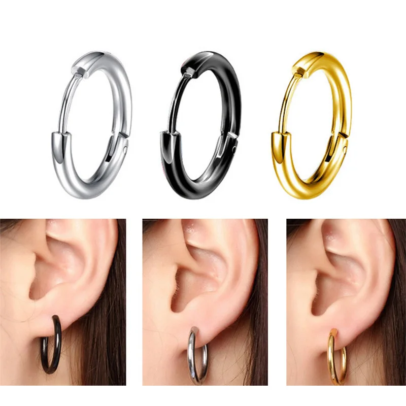 

1 pair Men Womens Titanium Steel Hoop Earring High Polish Smooth Round Ear Circle Earring Classic Pop Anti-allergic Ear Jewelry