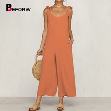 Casual Loose Rompers Womens Jumpsuit Solid Simple Sling Sleeveless Jumpsuits Streetwear Sexy Backless Lace Up Romper Overalls
