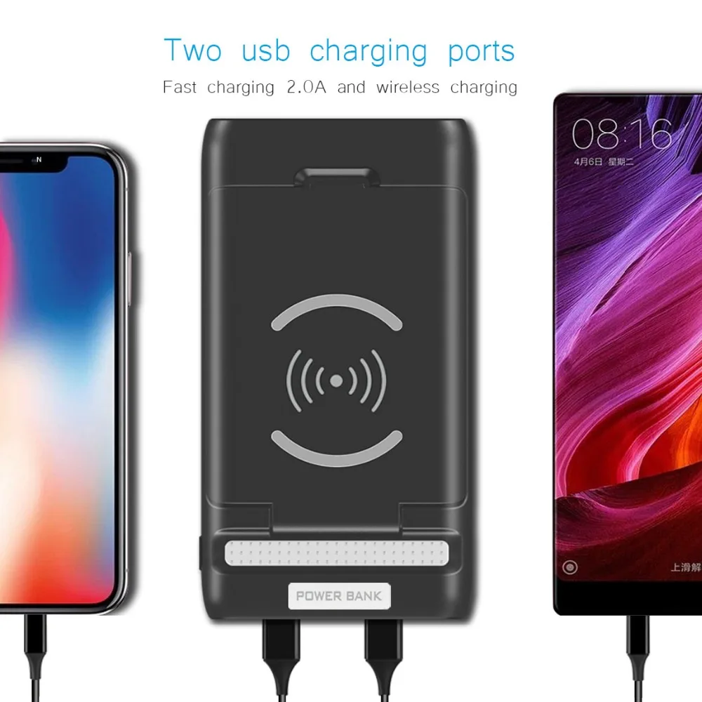 

10000mah powerbank 2 in 1 fast Qi Wireless Charger with Holder Stand Power Bank Case for iphone XS max for Samsung S8 S9