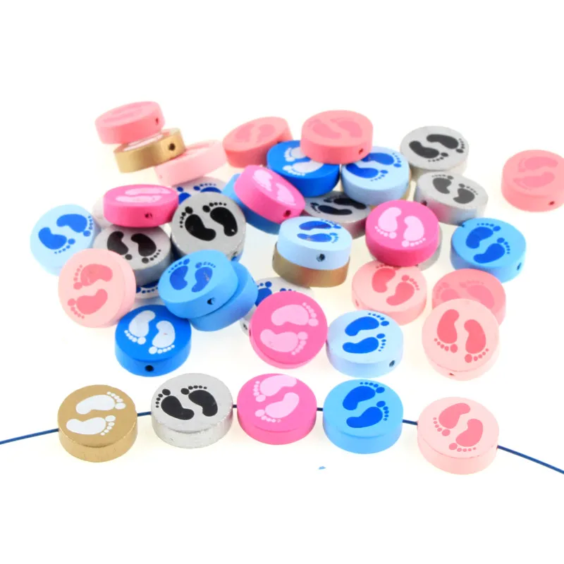 

Feet Pattern Wooden Beads 20mm Multicolor 20pcs Round Shape Wood Beads for Jewelry Making DIY Rattle Pacifier Clip