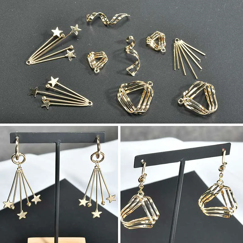 

Diy hand-made copper plated gold 14k fan meteor triangle thread earrings eardrop ear hanging accessories