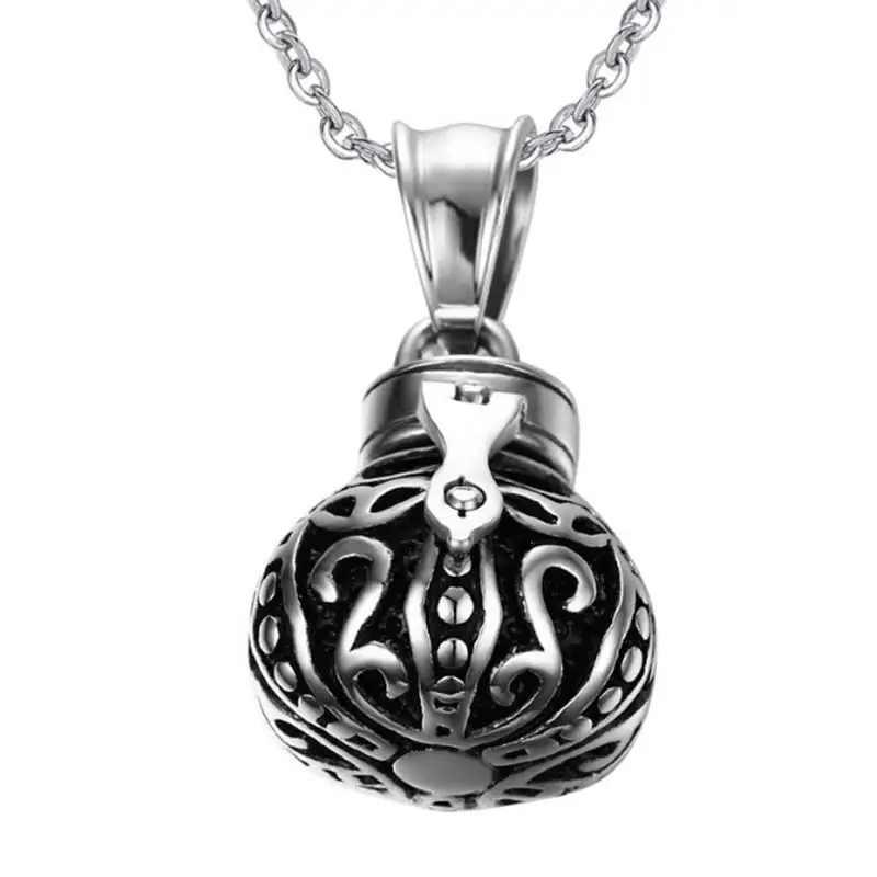 Cinerary Urn Pendant Stainless Steel Necklace for Men