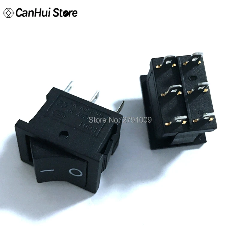 

10pcs AC 6A/250V 10A/125V 6 Pin 21*15 mm DPDT ON/OFF 2 Position Snap In Boat Rocker Switch on off Switch KCD1 Black 21x15mm Hot