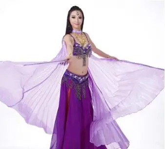 Танцевальная Фея Танец Живота Шелковые прозрачные крылья Isis с палочками египетские крылья 360 градусов черный оранжевый розовый - Цвет: dark purple no stick