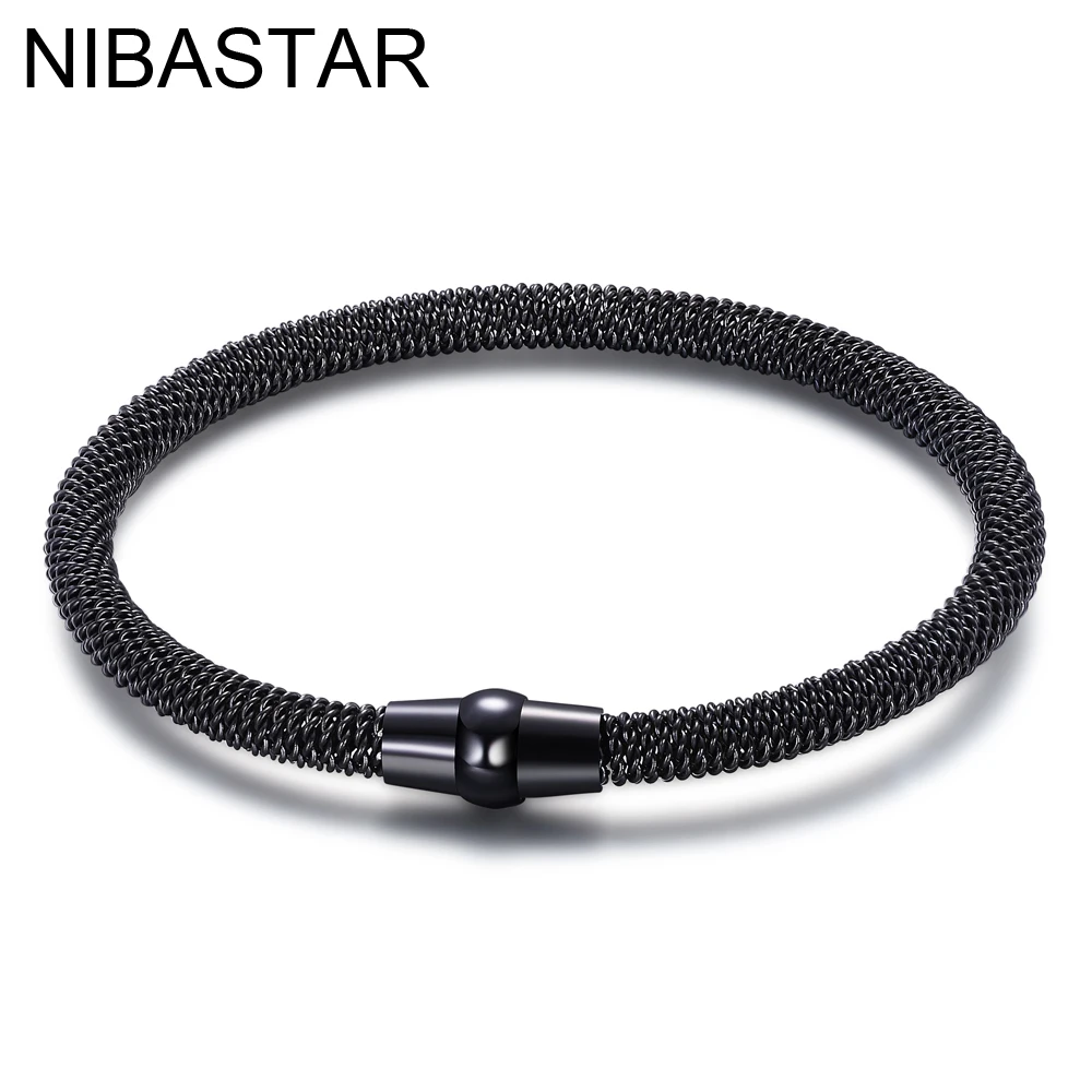 

Hot Sale Stainless Steel Magnet Clasp Bangle Bracelets With Cable Mesh Chain Fashion Bracelet Bangles For Men or Women
